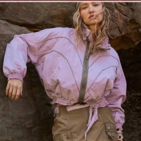 FREE PEOPLE Movement  Starting Lineup Windbreaker Bomber Purple Jacket Sml NWOT - Picture 1 of 15